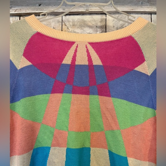 Mara Hoffman Open Neck Open Back Colorblock Aztec Long Sleeve Sweater Size Small - Picture 2 of 10